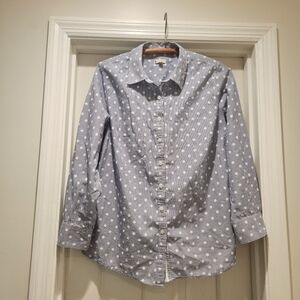 Talbots Polka Dot Striped Button Down Womens Size 1x 100% Cotton